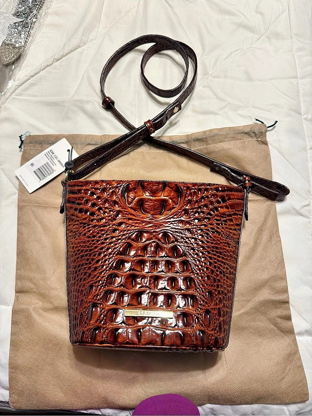 Brahmin Melbourne Duxbury Crossbody Crocodile Embossed Crossbody in Brown NWT